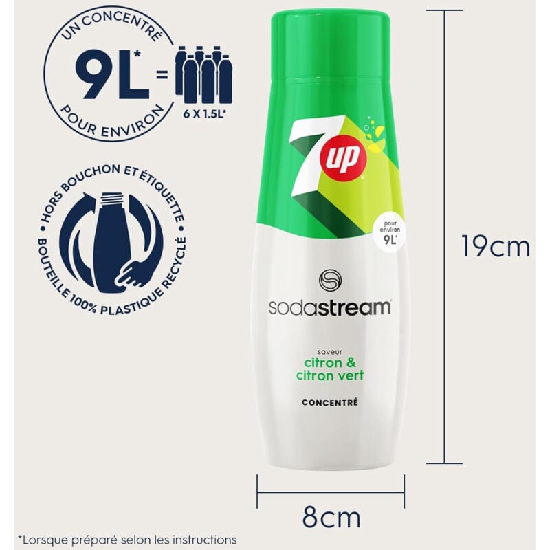 Sodastream - Pack de 2, Concentré 7Up zéro sucres 440 ml avec bouchon doseur - 1924206310