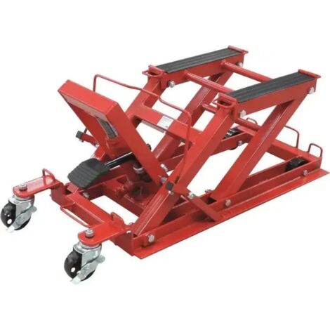 Sodise – Lève moto hydraulique mobile 680kg – Hauteur levée 420mm – Longueur 920mm – Largeur 400mm – Pompe à pédale avec béquilles de sécurité