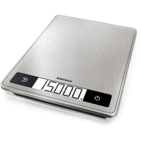 Soehnle Page Profi 200, digitale Küchenwaage silber aus Edelstahl, Gewicht bis zu 15 kg (1-g-genau), Haushaltswaage mit patentierter Sensor-Touch-Funktion, elektronische Waage inkl. Batterien