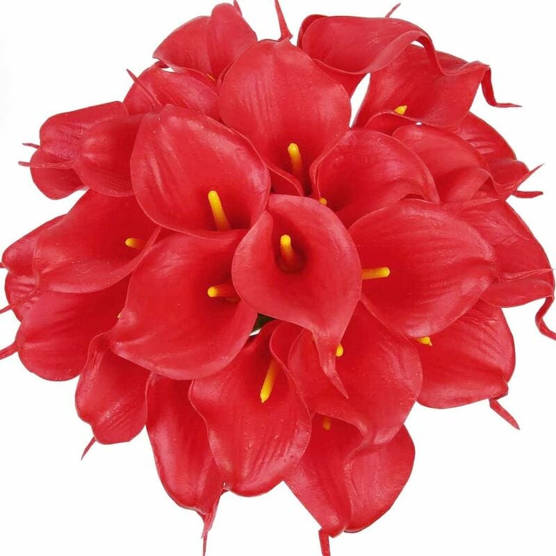 Groofoo - 20 Pcs Lys Calla De Mariée Bouquet De Fleurs Artificielle Tête De Fleur en Latex Real Touch Home Party De Mariage Décoration (Rouge)