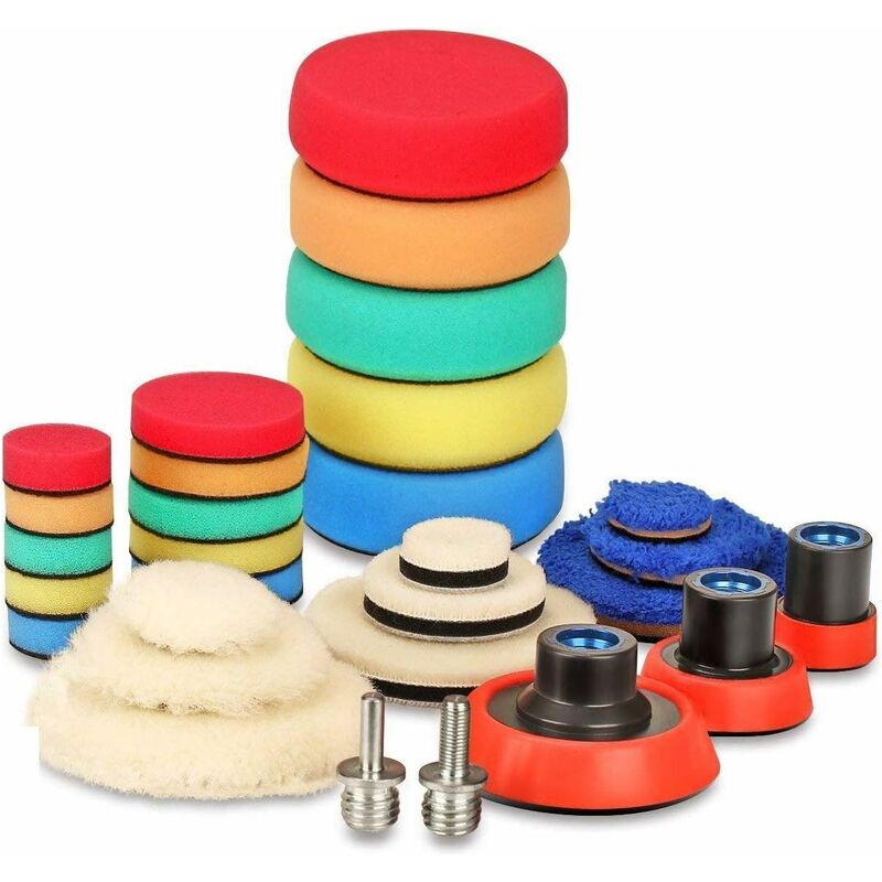 29 pièces 25mm 50mm 80mm Polissage Pad Éponge de Polissage Éponge polir Kit pour avec M14 Foret pour Voiture Ponçage Polissage pour ro/da Double
