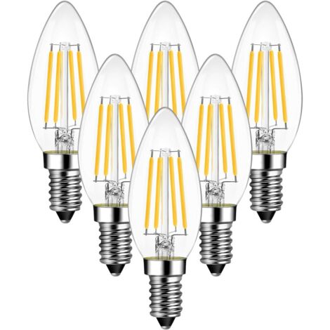 SOEKAVIA 4W Ampoule Filament Bougie LED E14, 470lumen Equivalente à Ampoule Halogène Vintage 40W, Blanc Chaud 2700K, Non réglable, Lot de 6 [Classe énergétique A++]