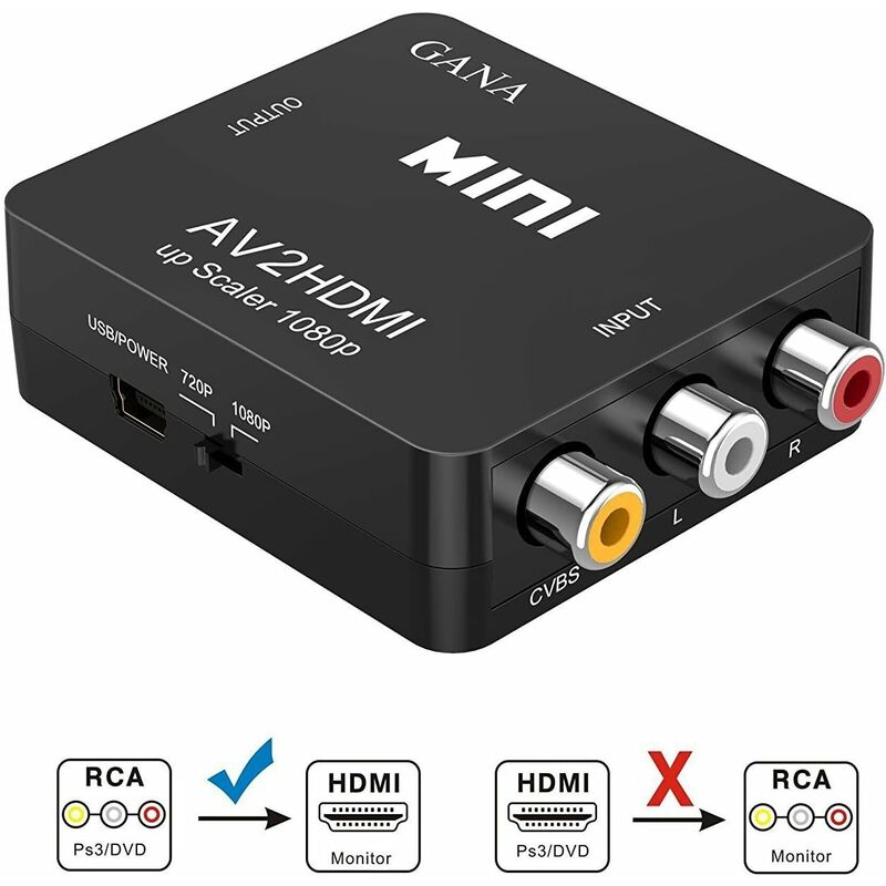 Adaptateur RCA vers HDMI Convertisseur AV vers HDMI Adaptateur AV vers HDMI Prise en charge 1080P avec câble de charge USB Étui de protection pour