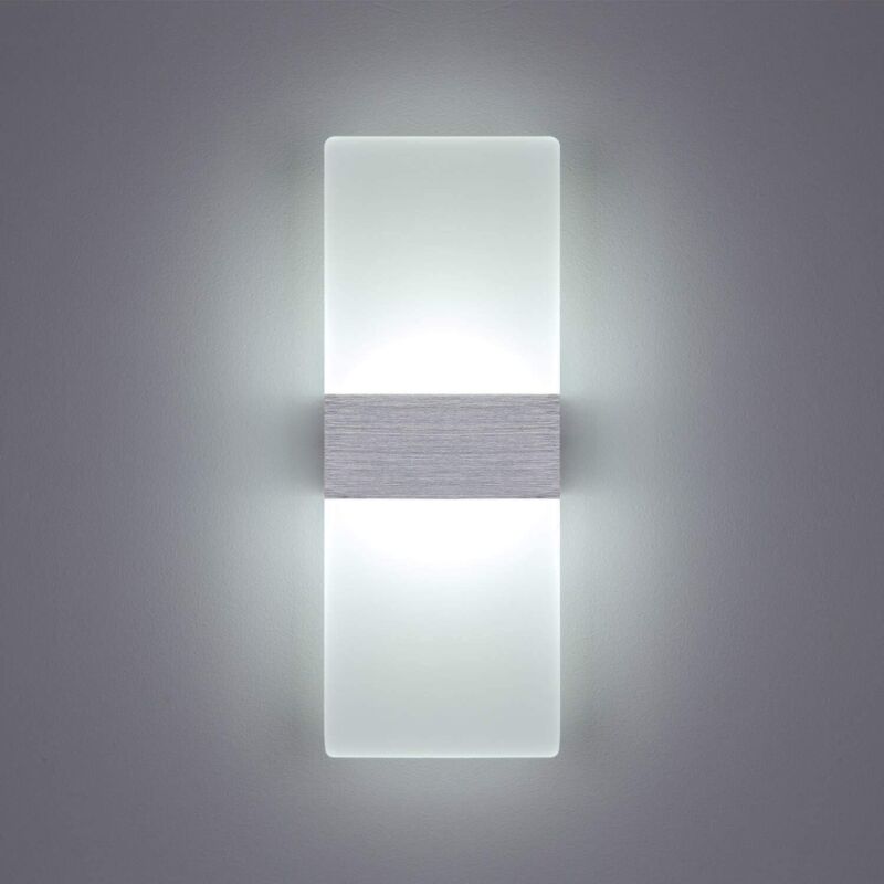 Applique da parete a led per interni da 6 w, luce bianca fredda 6000 k, design moderno in acrilico. Dimensioni: 29 x 11 cm. Utilizzabile per decorare