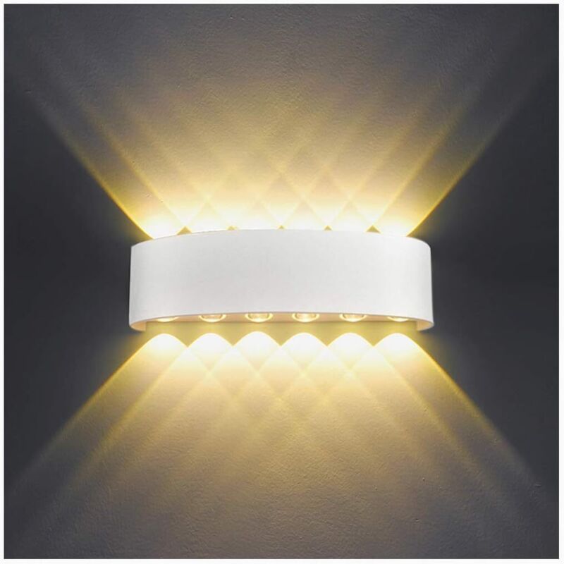 Applique Murale Intérieure led 12W Blanche Moderne Applique Murale Extérieure en Aluminium Imperméable IP65, Lampe Up Down Spot pour Salon Chambre
