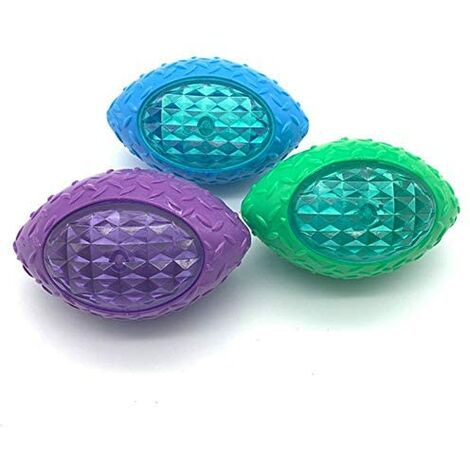 SOEKAVIA Balle pour Chien 3 Pcs Durable Dog Rugby Vocal Flash Pet Toy Stretch Dents Nettoyage Molar Playing