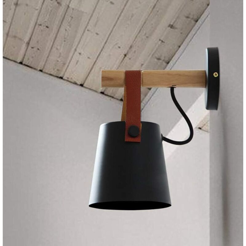 E27 Applique Moderne Métal Style Fer Forgé Bois Ceinture Applique Creative Nordic Lighting Suspension (Noir) - rw