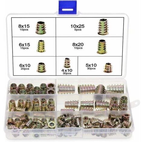 Soekavia – Écrous hexagonaux en alliage de zinc M4 M5 M6 M8 M10 – Inserts filetés pour montage en bois – Boîte de 120 pièces – Usage professionnel