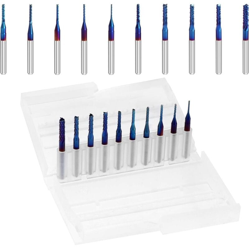 Soekavia - Fresa a tazza Nano Blue Coat cnc Router, gambo da 1/8', 0,8-3,75 mm, confezione da 10, per fibra di carbonio, legno duro, pcb smt s - rw