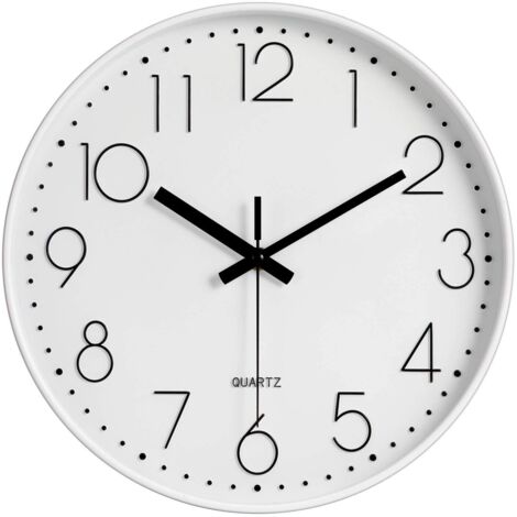SOEKAVIA Horloge murale silencieuse à quartz moderne de 12 pouces avec horloges murales en chiffres arabes sans cocher décoration d'accessoires pour la maison (blanc)