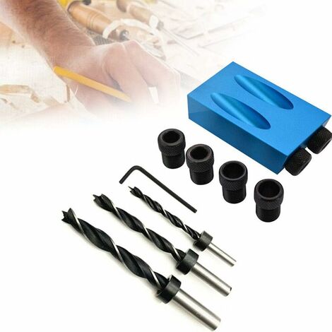 SOEKAVIA Kit maschera per foro tascabile con guida angolare da 15 gradi con adattatore per guida per foro da 6/8 / 10 mm per guida per trapano angolare in legno