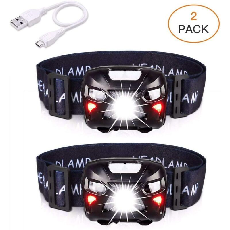 Phare led Rechargeable par usb Lampe Frontale Puissante avec 400LM 8 Modes de Lumière IPX4 Capteur de Mouvement Étanche pour Pêche Camping Randonnée