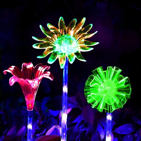 SOEKAVIA Lumières Solaires Extérieures Fleur,Lot de 3 Décorations de Jardin Tournesol Lily,Lampe Solaire Jardin,éclairage de Jardin à LED à Couleurs Changeantes(Etanche IP65 Pour)