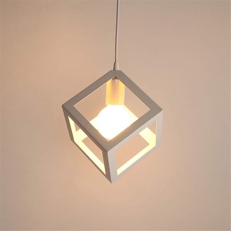 Lustre en forme de cube, suspension industrielle, plafonnier industriel vintage avec base en métal créative E27 (ampoules non incluses) - RW