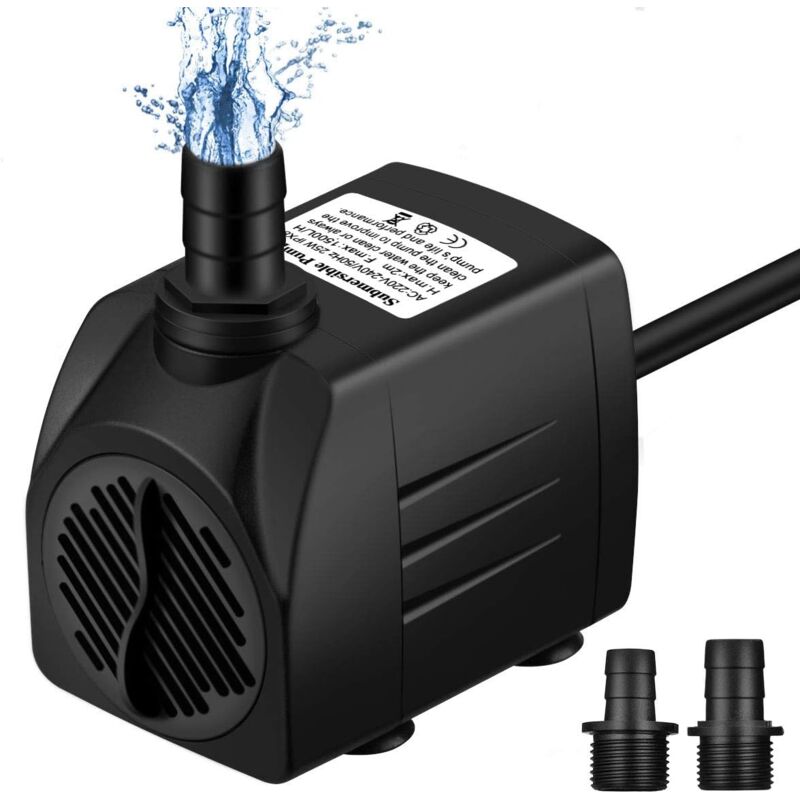 Pompe d'aquarium 1500L / H, pompe de bassin mini pompe à eau résiste à la combustion à sec (36 heures), petite pompe submersible pour aquarium,