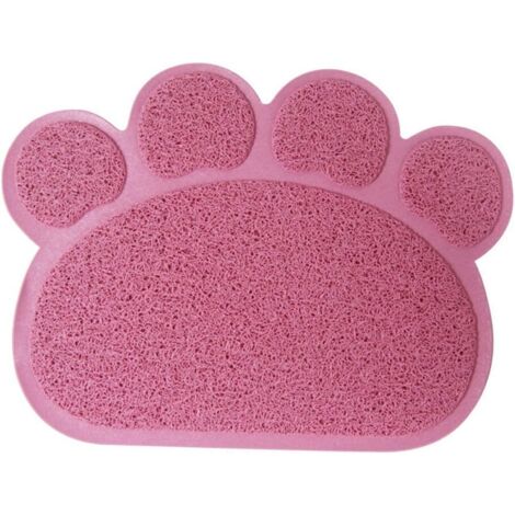 SOEKAVIA PVC Forme de Patte Chat Chien Tapis Bac � Liti�re Couverture Antid�rapant Nourriture Eau Bol Alimentation Plateau Rose Clair