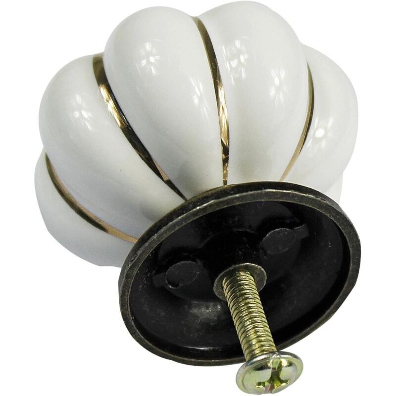 Set di 10 pomelli in ceramica a forma di zucca in stile europeo vintage per cassettiere, armadi e cassetti - Bianco - rw