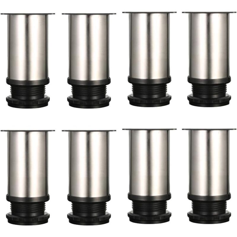 Set di 8 gambe per mobili, gambe regolabili per mobili - Metallo cromato - Altezza regolabile (Totale: 50x150 mm) - RWBricolage / Ferramenta /
