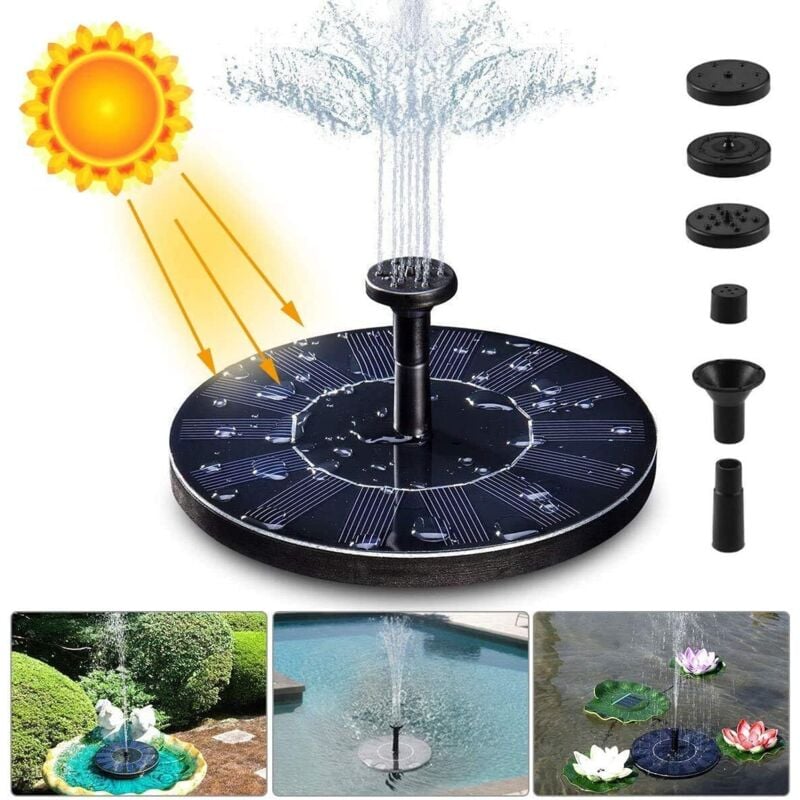 Solar-Springbrunnenpumpe, 1,4 W, 150 l/h, Solar-Wasserpumpe (max. 70 cm) + 4 Düsen, Mini-Solarpumpe für dekorative Gartenteichbrunnen (keine Batterie
