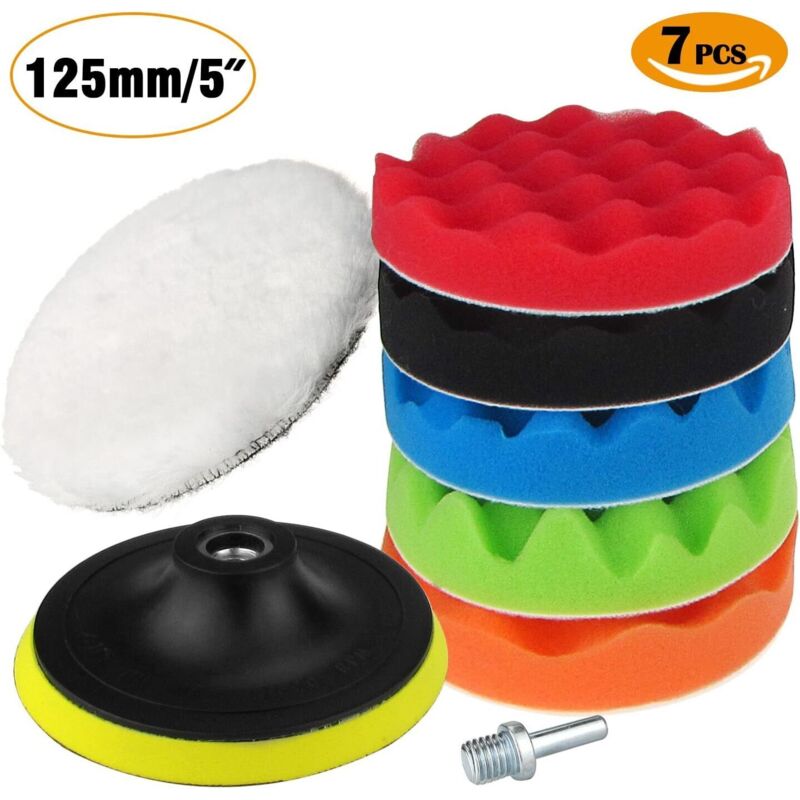 Spugna lucidante da 125 mm, spugna lucidante per auto e confezioni di cera lucidante in lana, tamponi lucidanti con adattatore per trapano M10