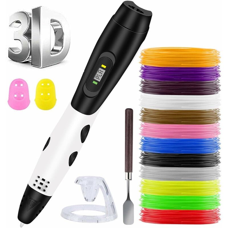 Stylo 3D + pla Fliament Set, stylos 3D avec écran lcd + 12 couleurs Φ1.75mm 3D Filament - Total 120ft diy Cadeau pour Enfants Débutants Adultes