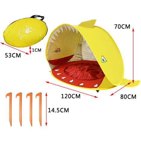 SOEKAVIA Tenda Gioco Bambini da Spiaggia con Tettuccio Parasole Mini Piscina a Scomparsa Rete di Areazione Sistema Pieghevole Pop Up Portatile Fissaggio a Picchetti Custodia Dimensione 120x80x70 cm，Sq