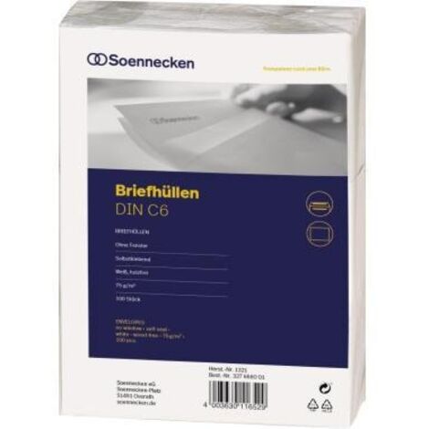 SOENNECKEN Briefumschlag Soennecken DIN C6 162 x 114 mm (B x H) ohne Fenster 75g/m² mit SelbstklebungPapier weiß 100 St./Pack.