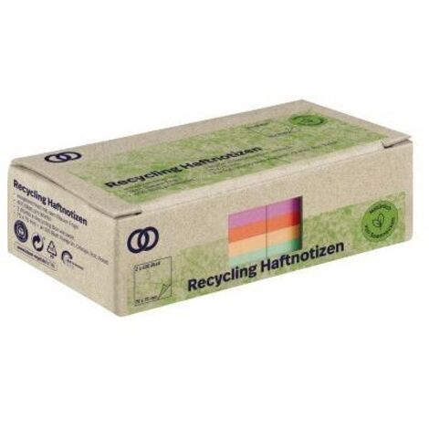 SOENNECKEN Haftnotiz Soennecken oeco Recycling 75 x 75 mm (B x H) kiwigrün orange rot violett 400Bl./Block 2 Block/Pack.