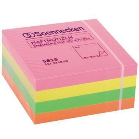 SOENNECKEN Haftnotizwürfel Soennecken 75 x 75 mm (B x H) neonfarben 400 Bl.