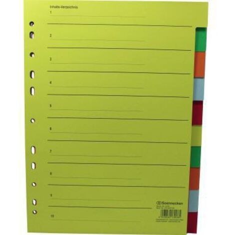 SOENNECKEN Ordnerregister Soennecken DIN A4 blanko Recyclingkarton mehrfarbig 10 Registerblätter