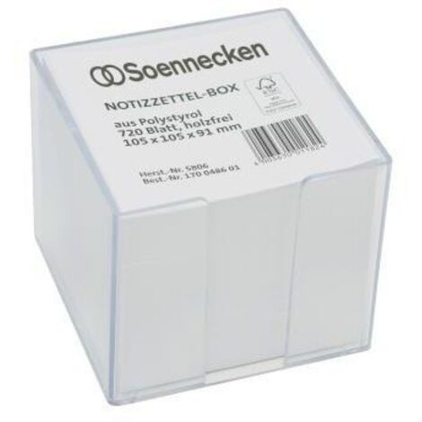 SOENNECKEN Zettelbox Soennecken 10,5 x 10,5 x 9,1 cm (B x H x T) 9,7 x 9,7 x 8,2 cm (B x H x T) 720Bl. gefüllt Kunststoff transparent