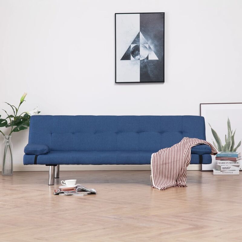 

Sofá cama con dos almohadas de poliéster azul - Azul