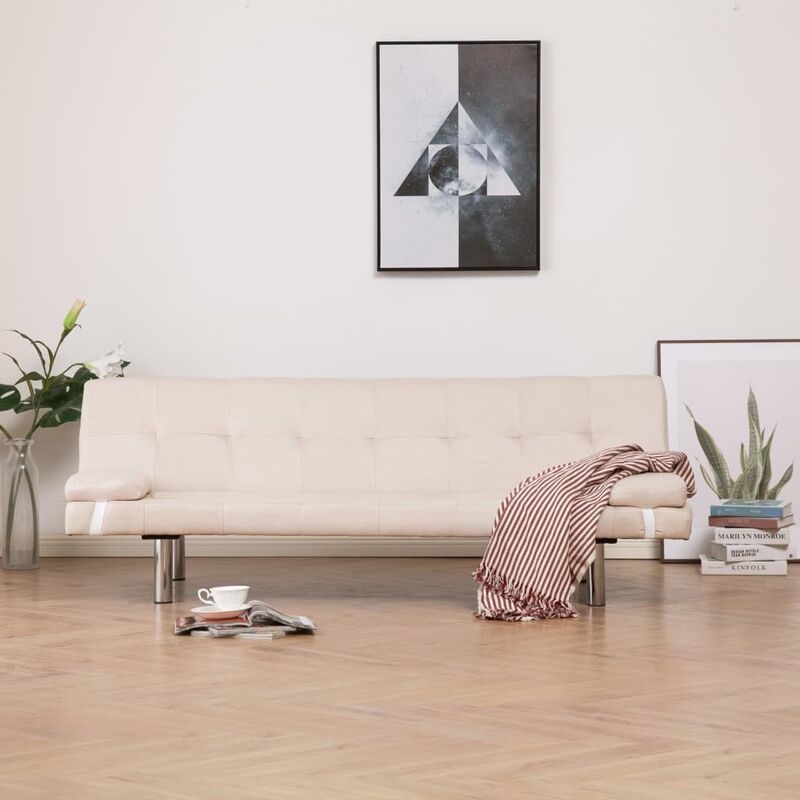 

Sofá cama con dos almohadas de poliéster color crema - Crema