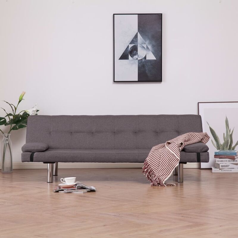 

Sofá cama con dos almohadas de poliéster color gris topo - Marrón