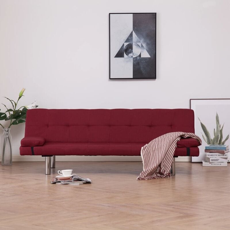 

Sofá cama con dos almohadas de poliéster color vino tinto - Rojo