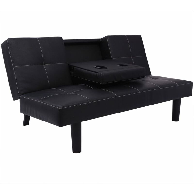 

Sofá Cama con Mesa Desplegable de Cuero Artificial de Color negro - Negro