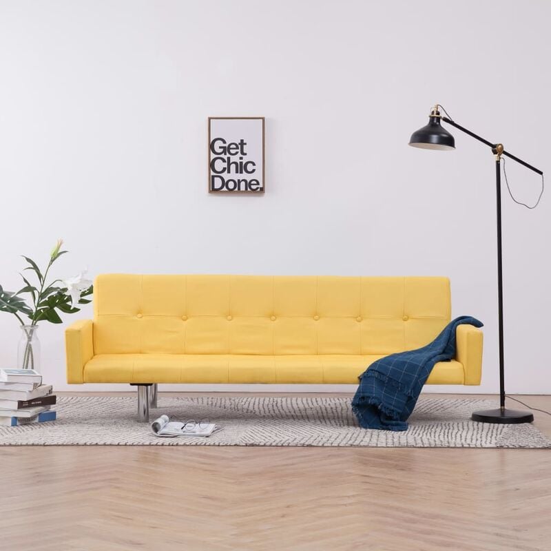 

Sofá cama con reposabrazos de poliéster amarillo - Amarillo