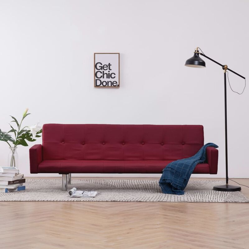 

Sofá cama con reposabrazos de poliéster color vino tinto - Rojo