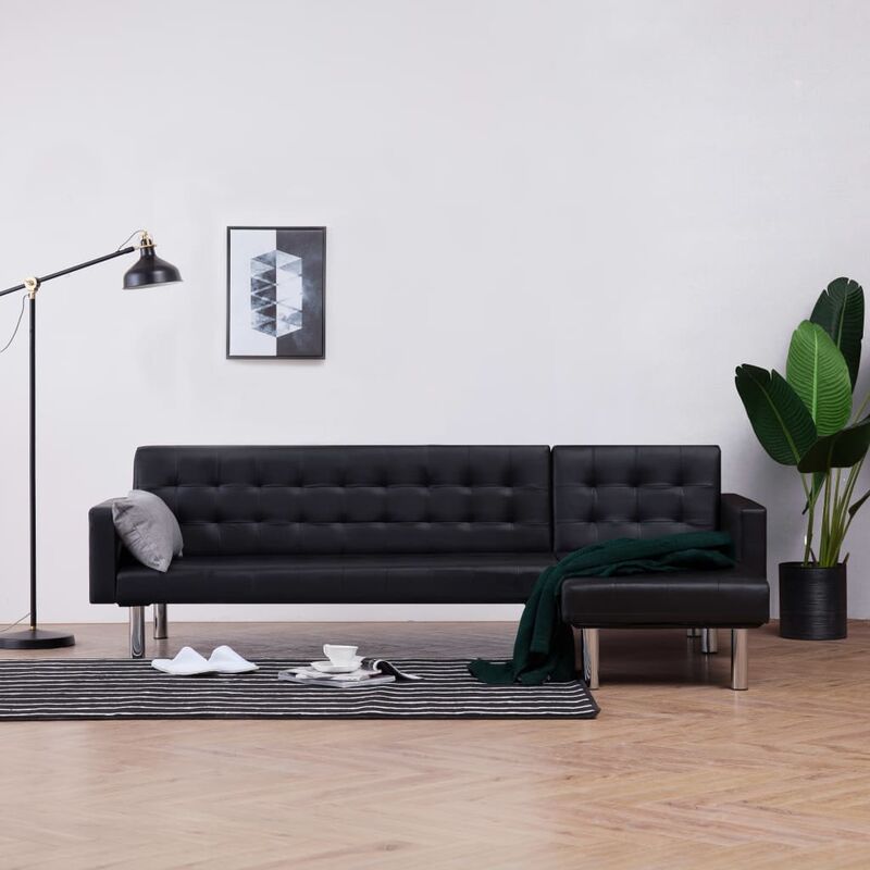 

Sofá cama en forma de L cuero sintético negro - Negro