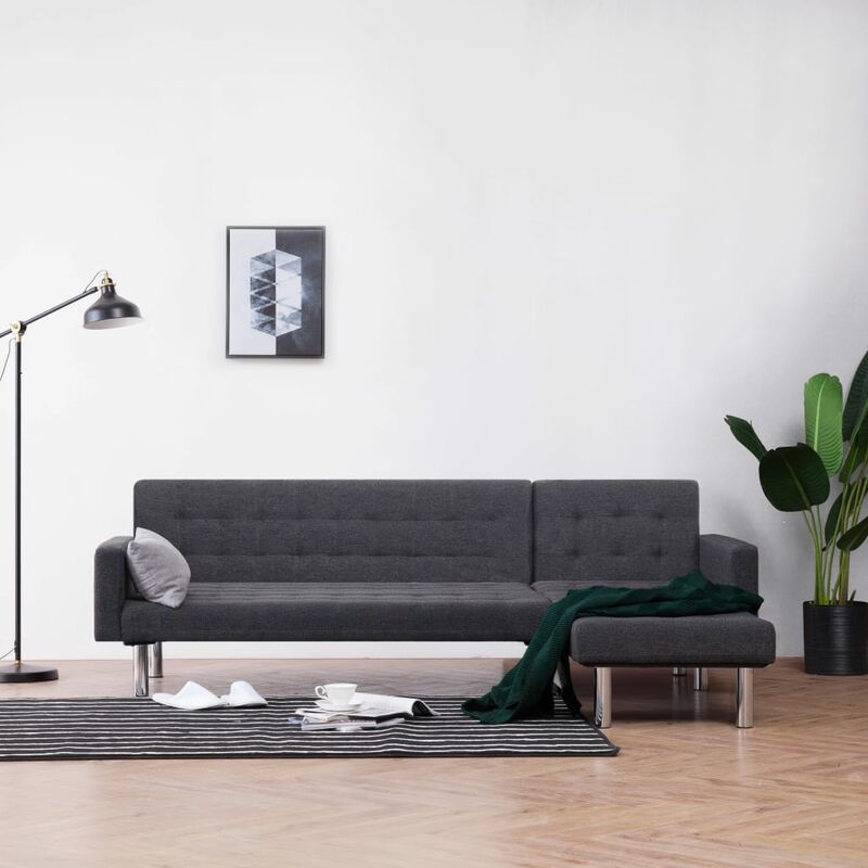 

Sofá cama en forma de L poliéster gris oscuro - Gris