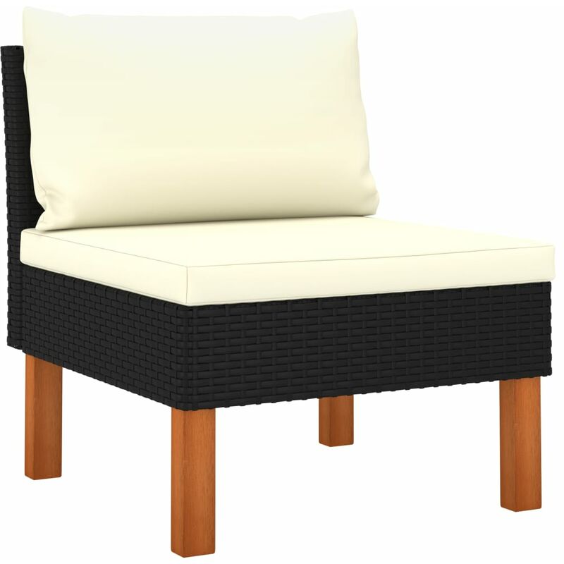 

Sofá central de ratán sintético y madera maciza de eucalipto - Negro