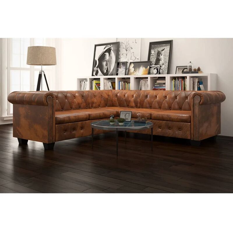 

Sofá Chesterfield 5 plazas de cuero artificial marrón - Marrón