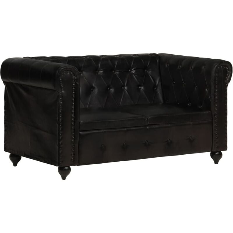 

Sofá Chesterfield de 2 plazas cuero auténtico negro - Negro