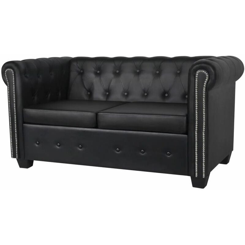 

Sofá Chesterfield de 2 plazas de cuero artificial negro - Negro