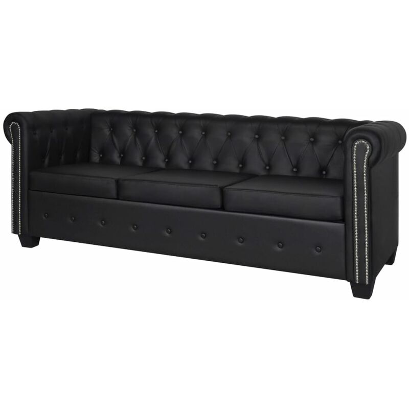 

Sofá Chesterfield de 3 plazas de cuero artificial negro - Negro