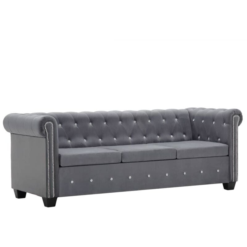 

Youthup - Sofá chesterfield de 3 plazas de terciopelo 199x75x72 cm gris - Gris