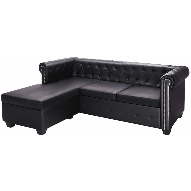 

Sofá Chesterfield en forma L cuero artificial negro - Negro
