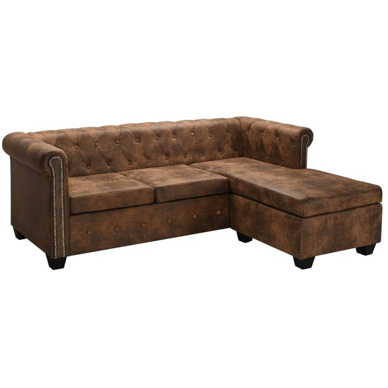

Youthup - Sofá Chesterfield en forma L de piel artificial de ante marrón - Marrón