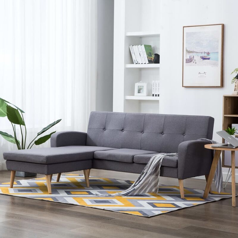 

Sofá con forma de L tapizado de tela gris claro 186x136x79 cm - Gris