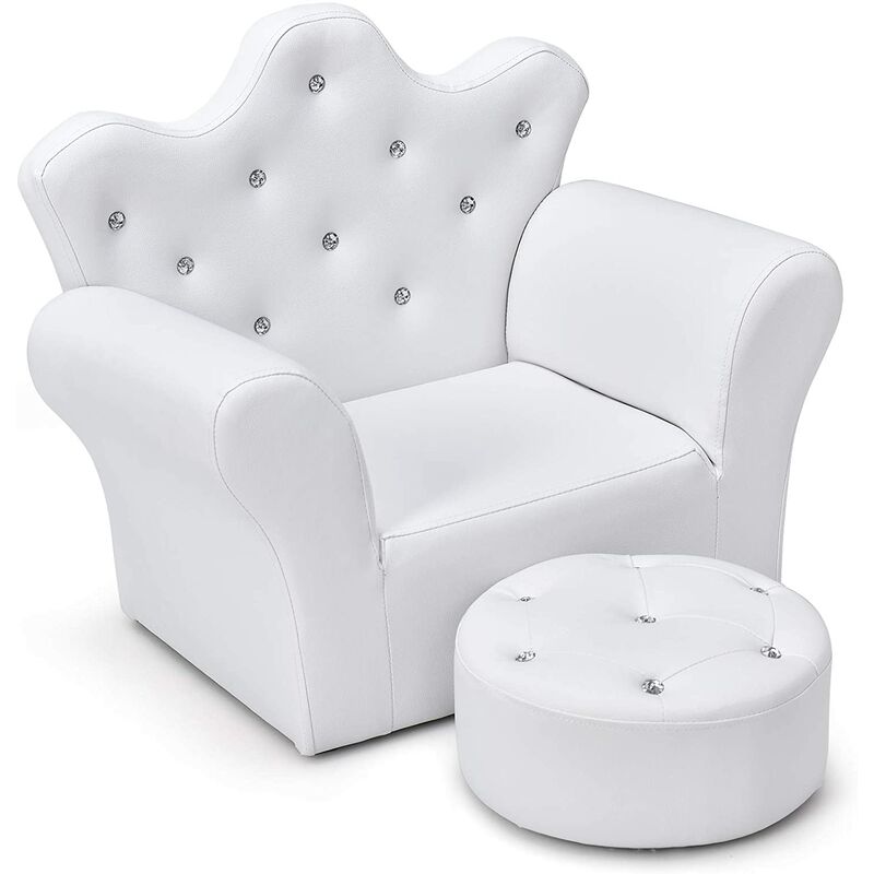 

Costway - Sofá con Reposapiés para Niña 58x40,5x49 Centímetros Sillón para Infantil Mueble Forma de Corona (Blanco)